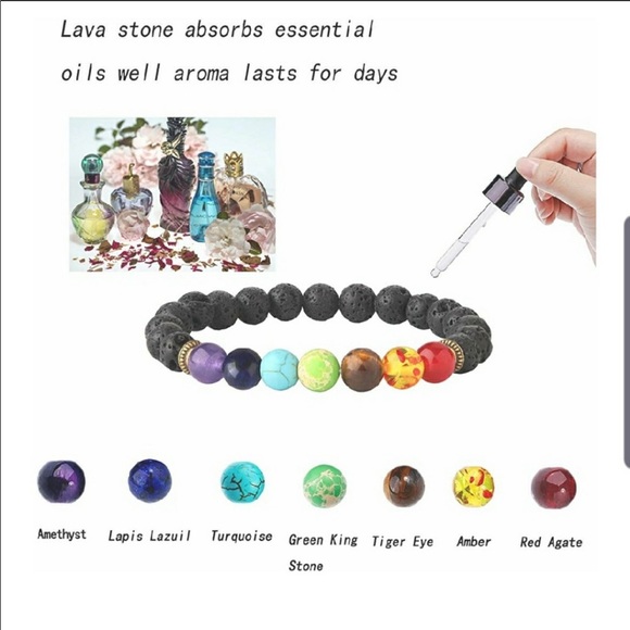 7 chakra healing beaded bracelet lava stone NEW - Picture 8 of 8